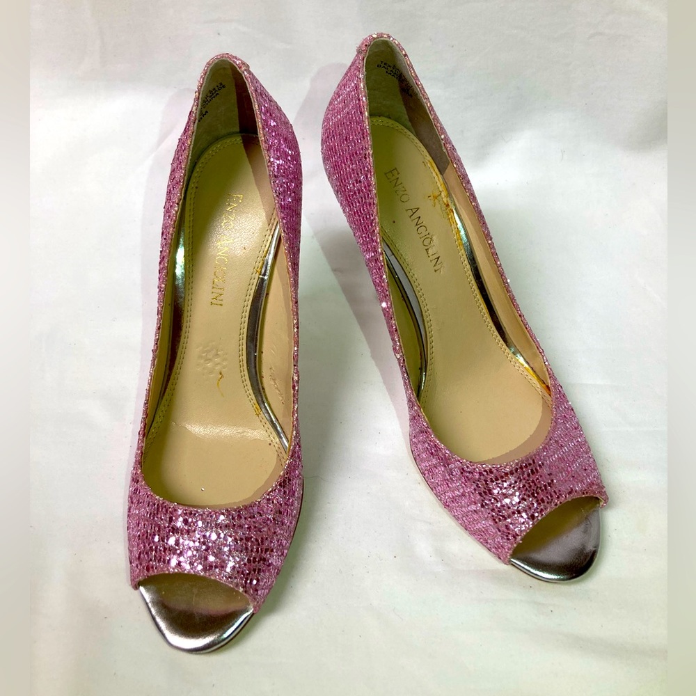 Enzo Angiolini Purple Glitter and Silver Heels, size 6